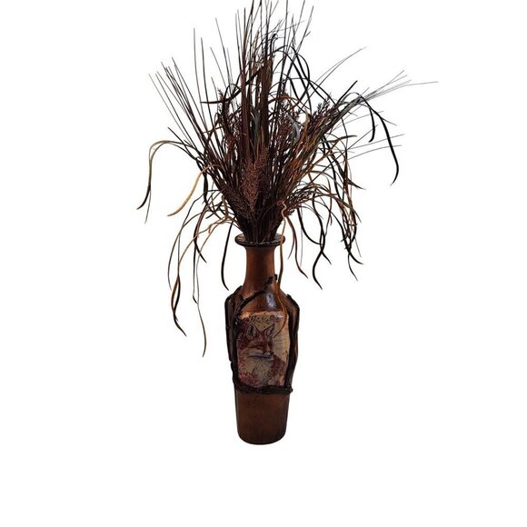 Wooden Fence Post Vase With Fox Design & Faux Grass Grain Arrangement 28" tall W - Picture 13 of 15